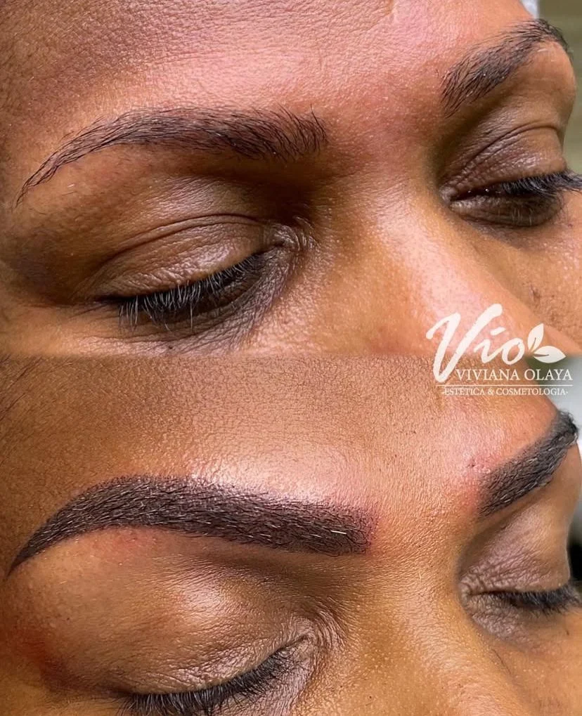Estética Viviana Olaya – Microblading de cejas en piel oscura antes y después